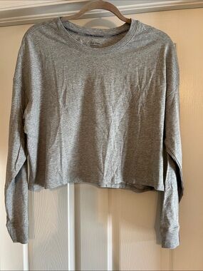 Calvin Klein Light Gray Cropped Long-Sleeve Shirt Top